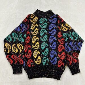Blue Morgan Sweater Womens Small Black Multi Paisley Mock Neck Vintage Knit